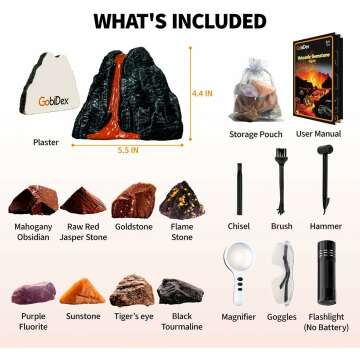 GobiDex Gemstone Dig Kit, Volcano Science Kits for Kids Age 6-8-12, Discover Glowing Flame Stone, Dig Up Real Raw Stones, STEM Educational Fun Toy for Kids, Birthday Geology Gifts for Boys Girls