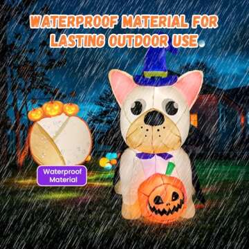 5FT Halloween Inflatable Decoration,Magic Puppy with Pumpkin Outdoor Decor,Waterproof Design,Halloween Blow-up Pumpkin with Built-in Lights,Suitable for Yard,Parties,Gardens