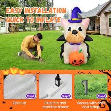 5FT Halloween Inflatable Decoration,Magic Puppy with Pumpkin Outdoor Decor,Waterproof Design,Halloween Blow-up Pumpkin with Built-in Lights,Suitable for Yard,Parties,Gardens