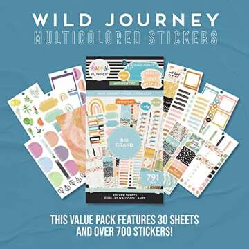 Happy Planner Sticker Pack, Teacher-Planner Stickers, Back-to-School Accessories, Planning Stickers for Teachers, 30 Sheets, 791 Stickers Total, Wild Journey