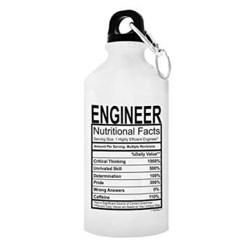 ThisWear Engineer Gifts for Men Engineer Water Bottle Nutritional Facts Best Engineer Gifts for Engineers Gift 20-oz Aluminum Water Bottle with Carabiner Clip Top Engineer