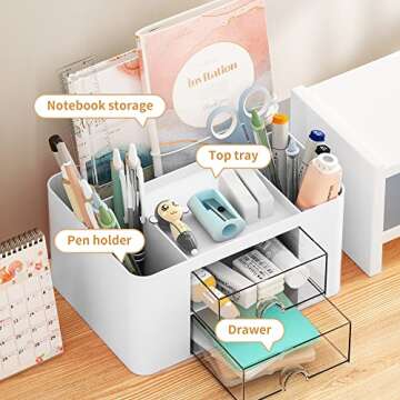 Elegant Marbrasse Pen Organizer with 2 Drawers for Office & Home