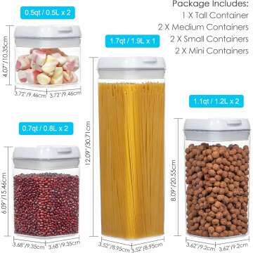 Vtopmart Airtight Food Storage Containers, 7 Pieces BPA Free Plastic Cereal Containers with Easy Lock Lids, for Kitchen Pantry Organization and Storage, Include 24 Labels, White