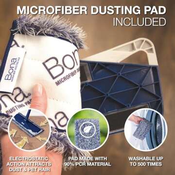 Bona Microfiber Pad 3-Pack includes Dusting, Cleaning, and Deep Cleaning Pad, for Hardwood and Multi-Surface Floors, fits Bona Family of Mops