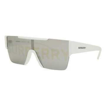 Burberry BE 4291 3007/H White Plastic Rectangle Sunglasses Silver Burberry Logo Lens