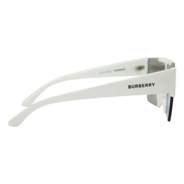 Burberry BE 4291 3007/H White Plastic Rectangle Sunglasses Silver Burberry Logo Lens