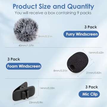 Mini Wireless Furry Windscreen & Foam Cover Set for Lavalier Microphone, Foam Mic Cover with Clips to Reduce Wind Noise, Washable and Windproof Lapel Mic Windscreen Muff (9 Pack)