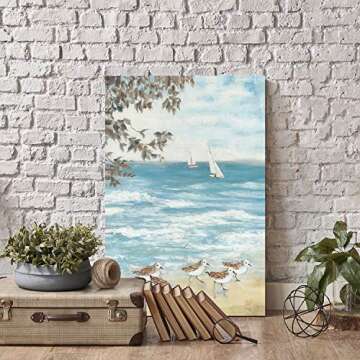 ARTISTIC PATH Abstract Coastal Canvas Artwork Picture: Beach Painting Hand Painted Seaside Birds Wall Art for Bedroom (24" W x 36" H,Multi-Sized)