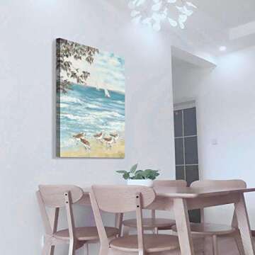 ARTISTIC PATH Abstract Coastal Canvas Artwork Picture: Beach Painting Hand Painted Seaside Birds Wall Art for Bedroom (24" W x 36" H,Multi-Sized)