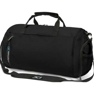 INOXTO Small Sports Gym Bag，Travel Duffel Bag with Dry Wet Pocket and Shoes Compartment for Women and Men，35L Waterproof Weekender Fitness bag For Swim Sports Travel Working Out (black)