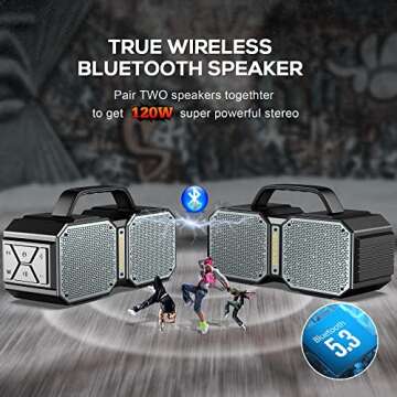 BUGANI Bluetooth Speakers, SHOCKW Portable Bluetooth Speaker, Bluetooth 5.3, Waterproof, Wireless Speakers, 60W Super Power, Suitable for Family Gatherings and Outdoor Travel, Outdoor Speaker