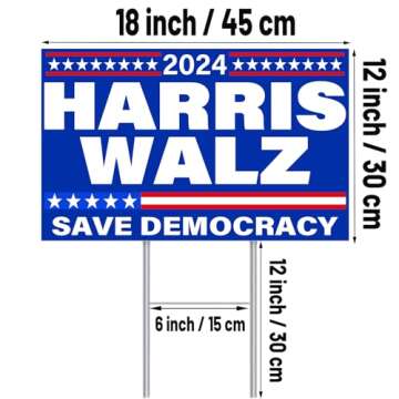 Harris Walz 2024 Yard Sign Kamala Harris For President Yard Sign Save Democracy Lawn Sign 18x12 inches Double Sided with Metal Stake