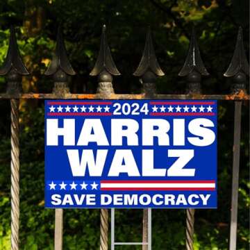 Harris Walz 2024 Yard Sign Kamala Harris For President Yard Sign Save Democracy Lawn Sign 18x12 inches Double Sided with Metal Stake