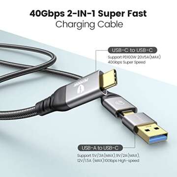 GiGimundo 100W 5A Charging USB 4 Cable 3.3 ft, Thunderbolt 3/4 Compatible, 40Gbps Data Transfer, 8K 60Hz Video Output, USB C/A to USB C Cable, for Laptop, MacBooks, iPad Pro, Phones, Docking