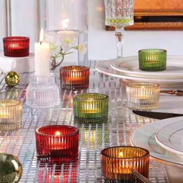 HAVITI 24 pcs Tealight Candle Holders, Multicolor Votive Tea Light Candle Holder Glass for Gold Centerpieces Wedding Table Decor Valentine's Day Home Decor