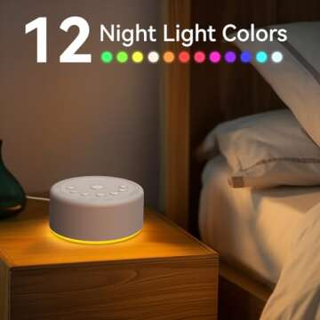 Sound Machine Night Light White Noise Machine 30 Non Looping Sounds 12 Lights 5 Timers 36 Adjustable Volume Memory Function Brown Noise Sleep Sounds Machine for Baby Kids Adult & Home Office Travel