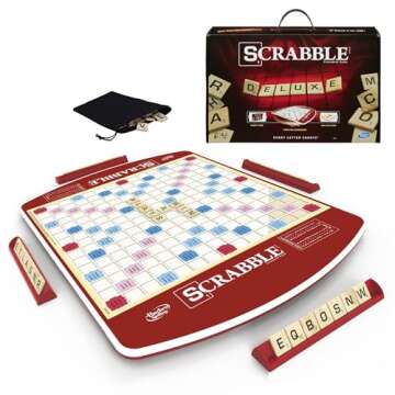 Hasbro Gaming Scrabble Deluxe Edition Letter Tiles Word Game | Rotating Board and Carrying Case | Ages 8+ | 2-4 Players | Classic Family Travel Games