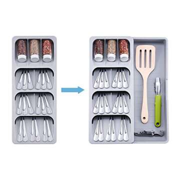 SOMIER Expandable Kitchen Drawer Organizer, Adjustable Cutlery Trays and Utensil Holder, Kitchen Drawer Dividers Storage for Silverware, Flatware, Knives, Spoons, Gray