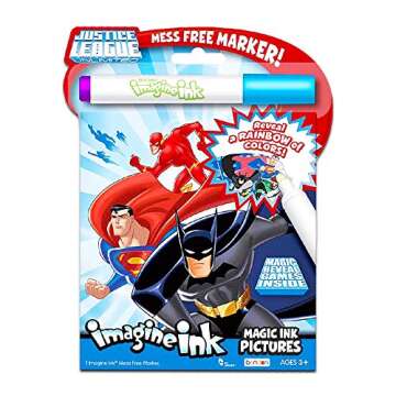 Imagine Ink Bundle of 3 Superhero Magic Pictures Activity Books Set - Justice League Batman, Spiderman and Avengers No Mess Books with Stickers Pack (Mess Free Coloring Books for Toddlers Kids)