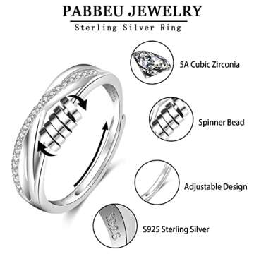 PABBEU Women's Anxiety Ring - 925 Sterling Silver Fidget Spinner