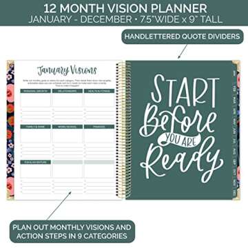 bloom daily planners 2023 Hardcover Calendar Year Goal & Vision Planner (January 2023 - December 2023) - Monthly/Weekly Column View Agenda Organizer - 7.5" x 9" - Poppy Meadow