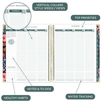 bloom daily planners 2023 Hardcover Calendar Year Goal & Vision Planner (January 2023 - December 2023) - Monthly/Weekly Column View Agenda Organizer - 7.5" x 9" - Poppy Meadow
