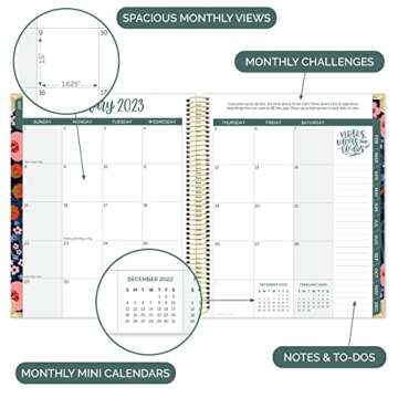 bloom daily planners 2023 Hardcover Calendar Year Goal & Vision Planner (January 2023 - December 2023) - Monthly/Weekly Column View Agenda Organizer - 7.5" x 9" - Poppy Meadow