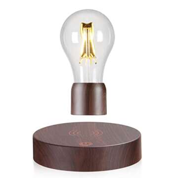 VGAzer Magnetic Levitating Floating Wireless LED Light Bulb Desk Lamp for Unique Gifts, Room Decor, Night Light, Home Office Decor Desk Tech Toys (Round Wooden Base..)