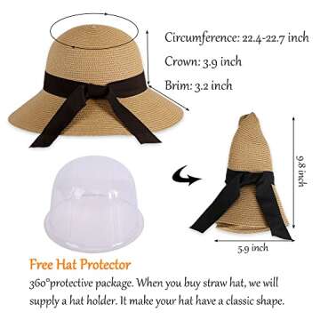 Straw Hats for Women Hat Floppy Beach Hat for Women Hats Summer Sun Hats for Women w/UV Protection Wide Brim Foldable Straw Beach Hats Hiking Hat,BRN