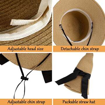 Straw Hats for Women Hat Floppy Beach Hat for Women Hats Summer Sun Hats for Women w/UV Protection Wide Brim Foldable Straw Beach Hats Hiking Hat,BRN