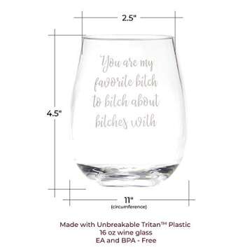 Coworker Gifts for Women, You Are My Favorite Bitch, Gifts for Your Best Friend, Unbreakable Stemless Plastic Wine Glass, Roommate Birthday Gift, Funny Sister Gifts, White Elephant Nurses