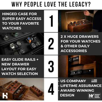 Elevate Your Watch Collection with The Legacy – Premium Watch Display Case for 17 Watches – Easy Access, Huge Drawers & Leather Lining – Wooden Mens Watch Box & Watch Stand – Lifetime Assurance