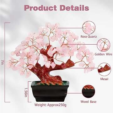 Parma77 Feng Shui Natural Rose Pink Quartz Crystal Money Tree Bonsai Style Decoration for Wealth and Luck