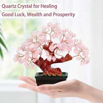 Parma77 Feng Shui Natural Rose Pink Quartz Crystal Money Tree Bonsai Style Decoration for Wealth and Luck