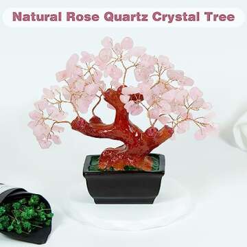 Parma77 Feng Shui Natural Rose Pink Quartz Crystal Money Tree Bonsai Style Decoration for Wealth and Luck