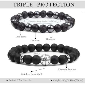 Stylish Black Obsidian Basketball Bracelet for Men - Protected & Fashionable Gift