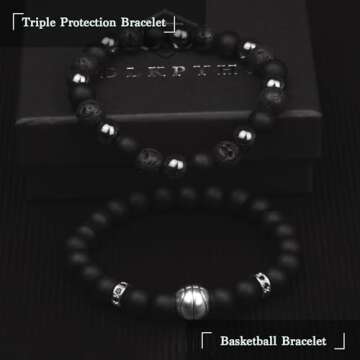 Black Obsidian Basketball Bracelet for Men - 8MM