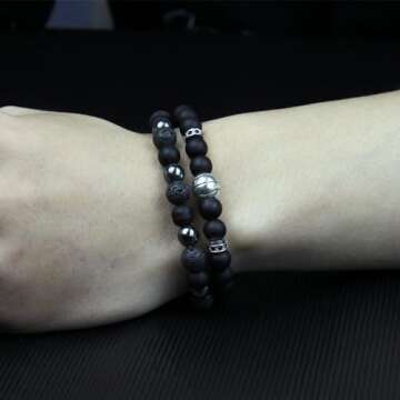 Black Obsidian Basketball Bracelet for Men - 8MM