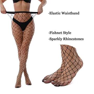 VEBZIN 2 Pack Sparkly Large And Medium Mesh Black Fishnet Tights Glitter Rhinestone Fishnets Leggings Stockings for Women