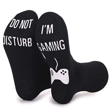 Do Not Disturb I'm Gaming Socks Novelty Gamer Socks Funny Christmas Gifts Stocking Stuffers for Teen Boys Kids Men Women Black-white