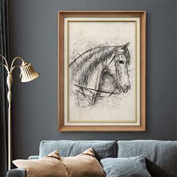 SIGNWIN Premium Frame Art Vintage Retro Stallion Horse Portrait Animals Wilderness Illustrations Fine Art Rustic Wildlife Sepia Duotone for Living Room, Bedroom, Office - 26"x36" Natural