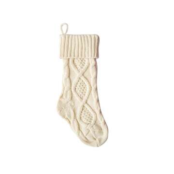 Stock Show 15" Christmas Knitted Stockings Mid-Size Xmas Gift Bags for Christmas Decoration Fireplace Decor, Set of 3, Burgundy and Ivory White and Dark Green