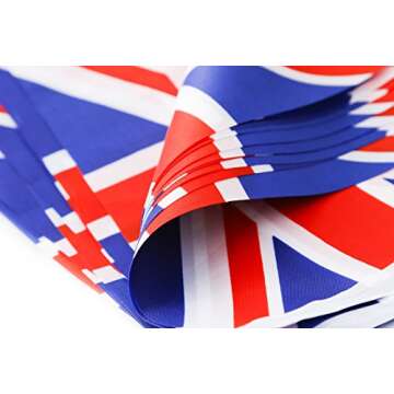 TSMD 100 Feet United Kingdom UK Flag 76Pcs Indoor/Outdoor British Union Jack National Country Flags,Party Decorations Supplies For Grand Opening,Sports Clubs,International Festival,(8.2" x 5.5'')