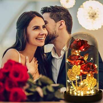 Dream of Flowers Christmas Beauty and The Beast Rose Gifts for Women, Birthday Gifts for Women, Gifts for Mom, Light Up Rose in Glass Dome,Eternal Rose Flower for her, Mother's Day Rose Gift for Wife