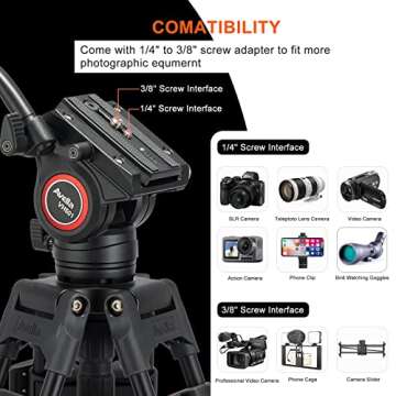 Avella VH501 Video Tripod System,72 inch Professional Heavy Duty Aluminum Tripod, with Detachable Fluid Drag Pan Tilt Head Max Loading 13.2 LB, for Canon Nikon Sony Olympus Panasonic DSLR Camcorder