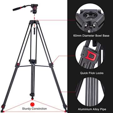 Avella VH501 Video Tripod System,72 inch Professional Heavy Duty Aluminum Tripod, with Detachable Fluid Drag Pan Tilt Head Max Loading 13.2 LB, for Canon Nikon Sony Olympus Panasonic DSLR Camcorder