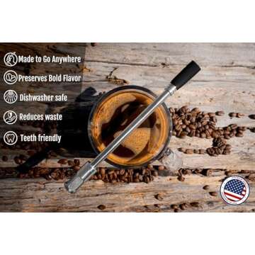 JoGo - The Original Coffee and Tea Brewing Straw - Portable Coffee Maker - Stainless Steel Single Serve Strainer - Filter Function for Hot & Cold Brew - Yerba Mate Straw for Loose Leaf Teas & Coffee