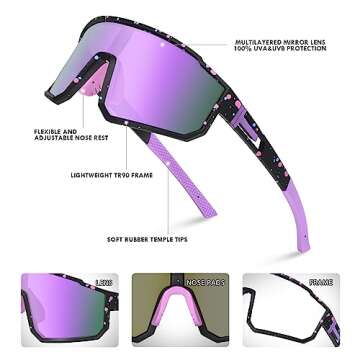 MVPTGRS Youth Baseball Sunglasses for Boys Girls Age 8-14 TR90 Frame Kids Sport Sunglasses for Softball Cycling Baseball Golf