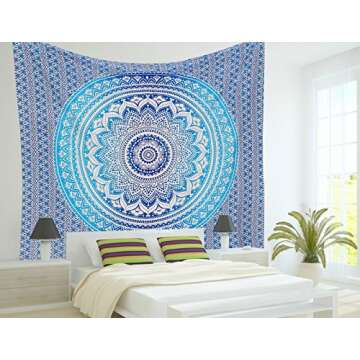 Aakriti Gallery Montreal Tappassier Ombre Indian Wall Hanging Hippie Mandala Tapestry Bohemian Bedspread Ethnic Dorm Decor, Blue