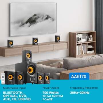 Acoustic Audio AA5170 5.1 Bluetooth Speaker System - 700W Power & Subwoofer